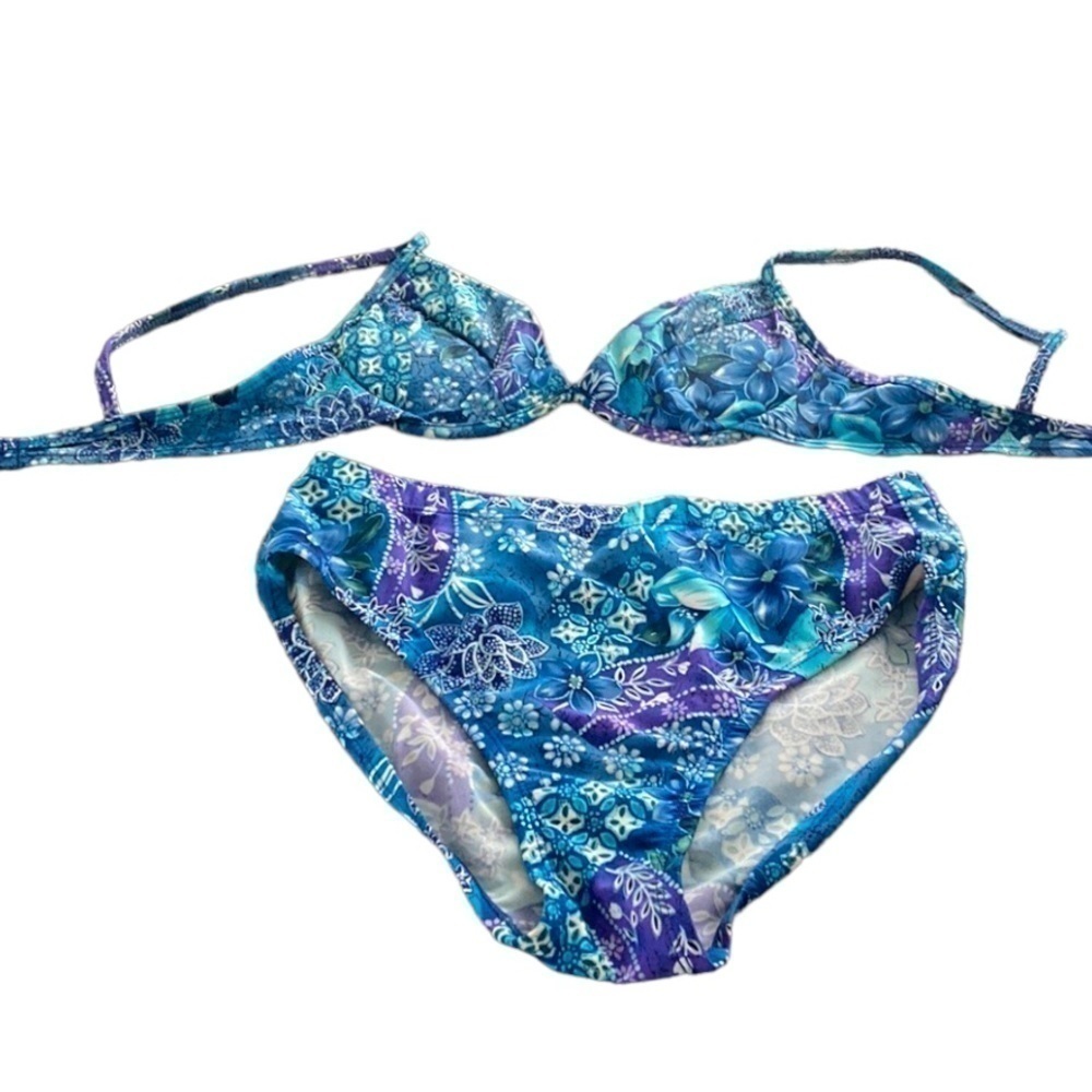 Kathy Ireland vintage 90’s Bikini Blue High Waist Bottom & under wire top | 12
